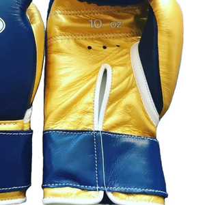Gants de boxe professionnels en cuir doré marine avec fermeture velcro au poignet, pour l'entraînement et le sparring, pour hommes et femmes - Product Image 4