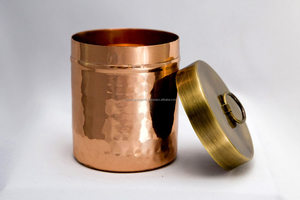 Pot en cuivre pur martelé avec couvercle en laiton récipient en métal pour votre cuisine salle de bain bureau ou école stockage boules de coton ou qtip - Product Image 2
