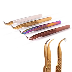 Pinces à épiler en acier inoxydable avec logo personnalisé, poignée incurvée en diamant, pointe en fibre, pinces à épiler pour extensions de cils - Product Image 2