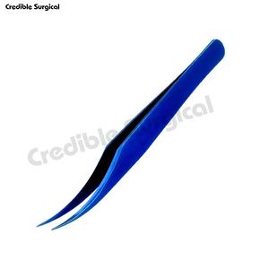 Juego de pinzas para pestañas de acero inoxidable con revestimiento azul de alta calidad, puntas puntiagudas curvas rectas, Tipo de Volumen de fibra de belleza - Product Image 5