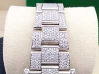 Jam tangan klasik untuk wanita, arloji Dial tanggal klasik potongan angka Romawi, jam tangan mewah es penuh Moissanite baja tahan karat gaya modis