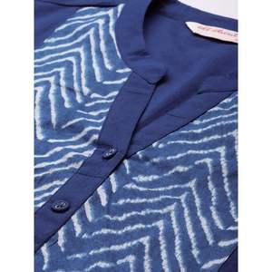 Kurta Étnica con Estampado Azul, Vestido Largo Informal, Elegante y Moderno, Transpirable, para Oficina, Fiestas y Festivales - Product Image 6