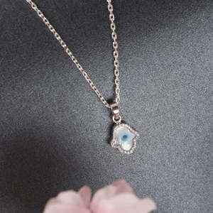 Collier pendentif main Hamsa et œil protecteur en argent sterling 925 - Charme tendance - Product Image 2