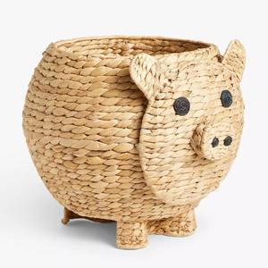 Panier de rangement en forme de cochon en jacinthe d'eau, accessoire de décoration pour chambre d'enfant - Product Image 1