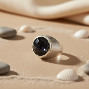 Fine <b>Rhodium</b>-Plated Sterling Silver <b>Ring</b> with 10mm Black Onyx Stone for Women - Product Image 2