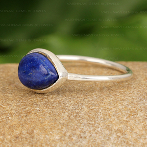 Classiques 925 bague en argent Sterling 7x10mm forme de poire naturel Lapis Lazuli délicat minimaliste bijoux fins pour l'anniversaire des femmes - Product Image 2