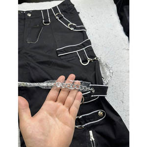 <b>Womens</b> Dark Gothic Street Pants Black with <b>White</b> Stitching and Silver Hardware 2026 - Product Image 5