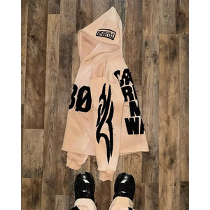 Sweat à capuche d'hiver unisexe surdimensionné style streetwear, effet vieilli, brodé au crochet, avec manches à motifs tribaux - Product Image 5