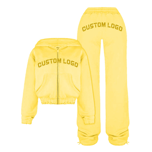 Buy Factory Price Women's Slim Fit Cotton Fleece Winter Tracksuit Set Breathable Printed Crop Custom Logo OEM Service - Product Image 1
