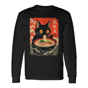 T-shirt à manches longues avec image de chat Neko mangeant du ramen, style kawaii, anime japonais, nouilles - Product Image 2