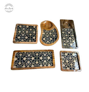 <b>Artistic</b> Wooden Tray and Bowl <b>Set</b> with Elegant Resin Inlay for Stylish Serving and Decorative Display - Product Image 3