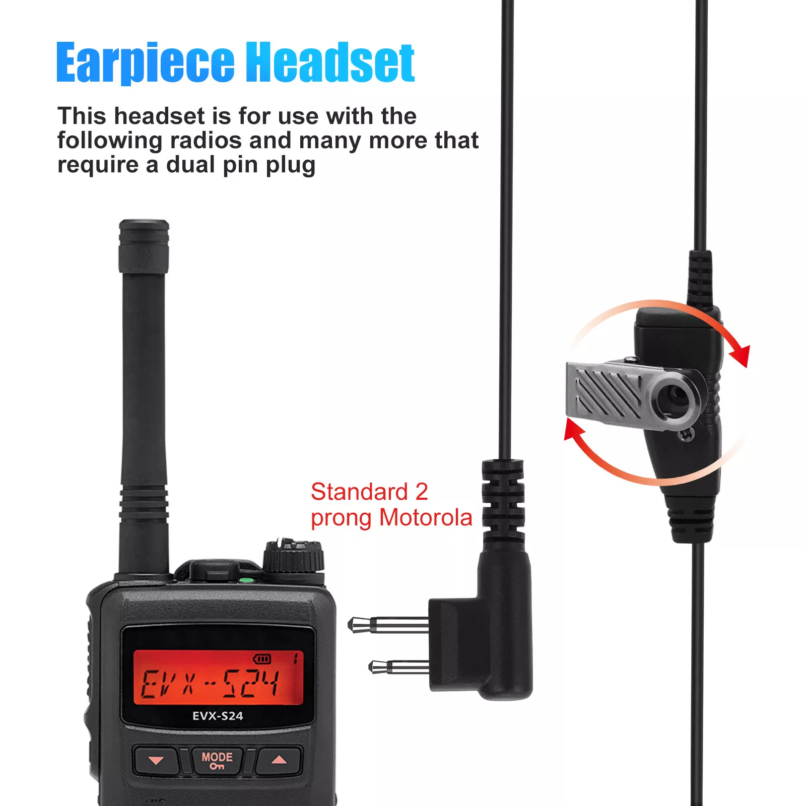 HYSHIKRA Lot de 10 Oreillettes Écouteurs pour Talkie-Walkie en Forme de D avec Micro Compatible avec Radio Motorola CP040 CP200 GP300, CLS1110, CLS1410