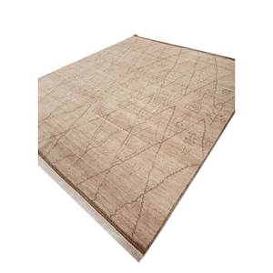 พรมขนสัตว์ถักมือ AKWL-1567 ลายเรขาคณิตสีเบจและสีน้ำตาล สำหรับใช้ในบ้าน ตกแต่งห้องนั่งเล่นและทางเดิน ขนาด 9x12 นิ้ว - Product Image 2