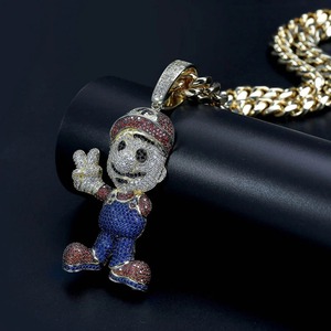 Hand Made Color Moissanite Iced Out Hip Hop Mario Pendant Necklace With Gold Plated 925 <b>Silver</b> Bling Jewelry Manufacturer - Product Image 1