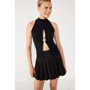 Blusa Casual con Cuello Halter, Detalle de Escote Bajo, Opciones con Volantes, Larga y Holgada, Disponible en Seda, Tejido de Punto, Algodón, Talla XL para Mujer, Otoño y Primavera - Product Image 2