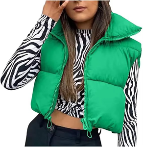 Chaquetas recortadas para mujer, abrigos con cremallera de invierno, ropa personalizada en blanco sólido, ropa de calle de otoño, chaleco hinchado acolchado con bolsillos - Product Image 3