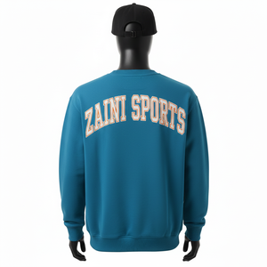 Sweat-shirt pour homme en coton premium et polyester polaire 320 GSM, couleur sarcelle, logo brodé en chenille personnalisé, sweat-shirts basiques - Product Image 2