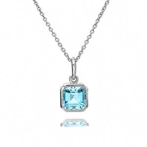 Joyería minimalista de lujo de marzo de piedra de nacimiento cojín corte forma piedra hecho a mano bisel conjunto encanto colgante collar para ella a granel - Product Image 1