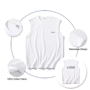 T-shirts d'été sans manches pour hommes, personnalisables avec logo, en coton tricoté respirant, écologiques, coupe ample, décontractés, sportifs, à capuche, commande en gros - Product Image 4
