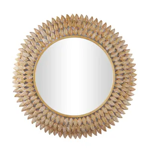 Hot Selling Home Decorative Gold Metal Radial Leaf Wall Mirror Factory Price Bulk Supply Of Wall Mirrors For Home Decoration