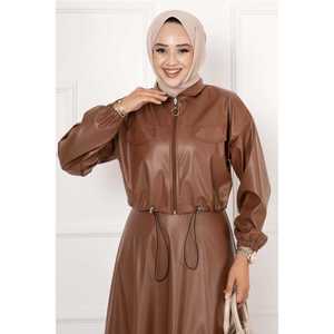 Conjunto de Traje de Cuero Color Bronceado para Mujer, Conjunto de Falda Elegante - Product Image 2