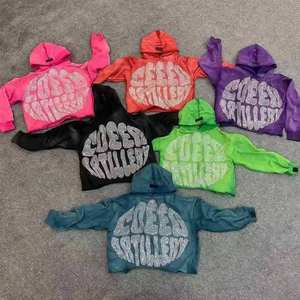 Veste à capuche unisexe coupée et cousue OEM de haute qualité 100% coton vierge Intégral Rhinestone Puff Print Custom Puff Hoodie - Product Image 6