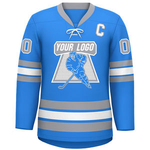 Maillot de hockey en ligne par sublimation Maillots de hockey sur glace personnalisés Maillots de hockey amusants brodés rouges et bleus - Product Image 1