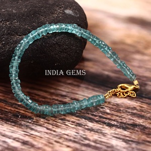 สร้อยข้อมือลูกปัดกระดุมแบบเรียบ apatite สร้อยข้อมือลูกปัดอัญมณีสร้อยข้อมือเงินประดับลูกปัด apatite ปรับได้สร้อยข้อมือธรรมชาติ - Product Image 3