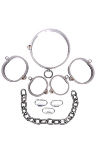 Stainless Steel Mirror-Polished & Skin-Safe BDSM Cuff and Collar <b>Set</b> with Chain and Locks for Play-High Quality - Product Image 3