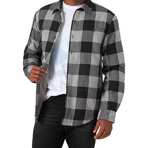 Chemise-veste doublée en sherpa à manches longues pour homme, confortable et chaude, boutonnée sur le devant, pour un style décontracté en plein air, gris buffle - Product Image 1