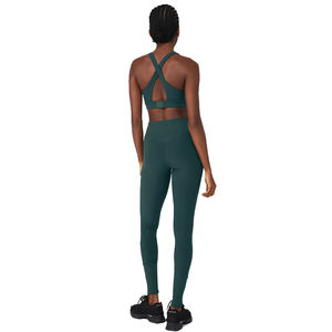 Top Quality Design Women Sea <b>Green</b> Colour Stretchable Round Neck Cross Back <b>Sports</b> <b>Bra</b> and High Waist Leggings - Product Image 3