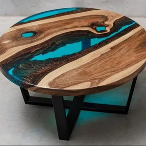 TABLE RONDE EN RÉSINE ÉPOXY POUR SALLE À MANGER Mobilier Table de rivière en bois et résine pour la maison et le bureau - Product Image 1