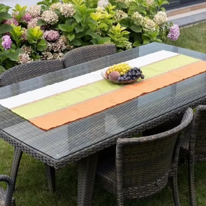 Camino de Mesa de Lino Orgánico Hecho a Mano, 50x150cm, Verde, Naranja y Blanco a Rayas, Decoración Rústica para el Hogar, Técnica de Tejido - Product Image 1