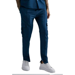 Pantalon cargo bleu foncé en polyester/coton léger de qualité supérieure pour hommes High Street Formal Respirant Mid Waist High - Product Image 1