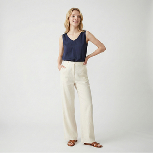 Débardeur décontracté en satin pour femme, col en V, 100 % viscose - Product Image 1