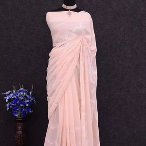 เสื้อสตรี georgette Saree ชาติพันธุ์สำหรับผู้ใหญ่สไตล์อินเดียที่สวยงามงานปาร์ตี้งานแต่งงาน - Product Image 1