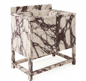 Mueble de Baño de Mármol Calacatta Viola Hecho a Mano por Artesanos de SUAZ con Diseño Tallado y Encimera de Piedra Natural para Lavabo de Baño Moderno - Product Image 4