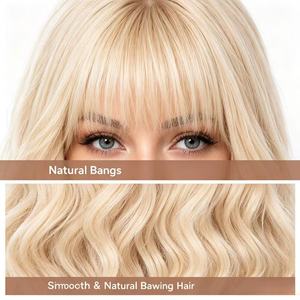 Perruque 100% cheveux humains, longue et ondulée, blonde, aspect naturel et doux pour un usage quotidien - Product Image 3