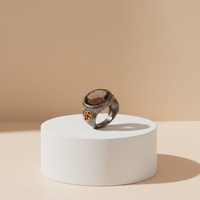 Bague en argent sterling 925 avec quartz fumé naturel mexicain fait à la main et grenat