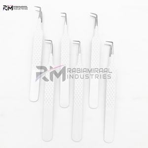 Pinzas para Pestañas de Acero Inoxidable de Alta Precisión RMI con Punta Plateada Falsa y Juego de Pinzas con Recubrimiento de Polvo Blanco - Product Image 5