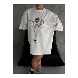 T-shirt Oversize con stampa girocollo Unisex-bianco