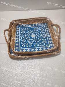 Productos madreperla y ratán bandeja para servir decoración del hogar para bandeja redonda árabe - Product Image 4