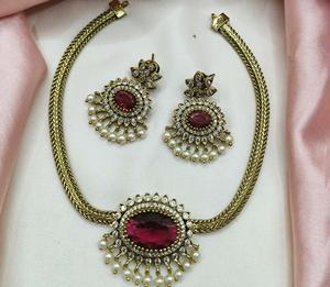 Hermoso diseñador CZ antiguo chapado en oro conjunto de collar con pendientes elegante conjunto de collar para ropa de boda ropa de fiesta para mujer - Product Image 6