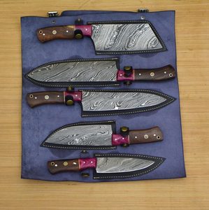 Ensemble de 5 couteaux de chef en acier damas fait main sur mesure avec étui en cuir - Product Image 4