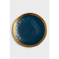 Revêtement en poudre de couleur verte avec bords plaqués or Grand plateau de service à texture martelée en métal de forme ronde design