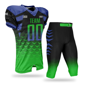 Ensemble d'uniformes de football américain personnalisé, maillot et pantalon, noir, vert, bleu, dégradé, sublimé, tenue d'équipe, vêtements de sport personnalisés - Product Image 1