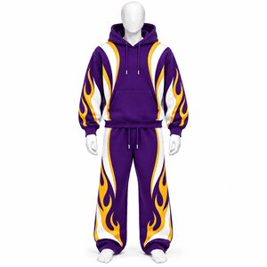 Ensemble de survêtements décontractés sur mesure OEM/ODM pour hommes, couleur unie, sweat-shirt à capuche ample et pantalon de jogging ample - Product Image 1
