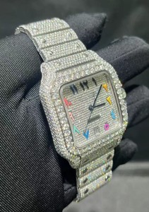 Montre de luxe pour homme en quartz avec diamants en moissanite, bracelet en acier inoxydable, cadran carré résistant aux rayures, chronographe, date - Product Image 5