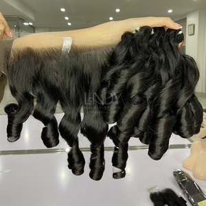 High Quality Raw Hair Black Bouncy Color Bundles With Frontal and Bundles to Make <b>Wigs</b> - Product Image 2