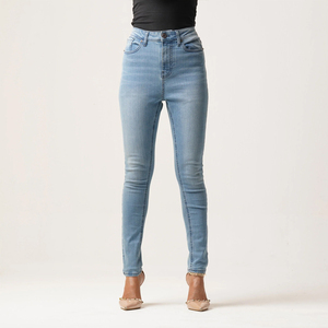 Stylish <b>Women's</b> Mid-Waist Casual Denim Pants <b>Elastic</b> Waist Button Durable Material Modern Design Office Outfits Winter Comfort - Product Image 3